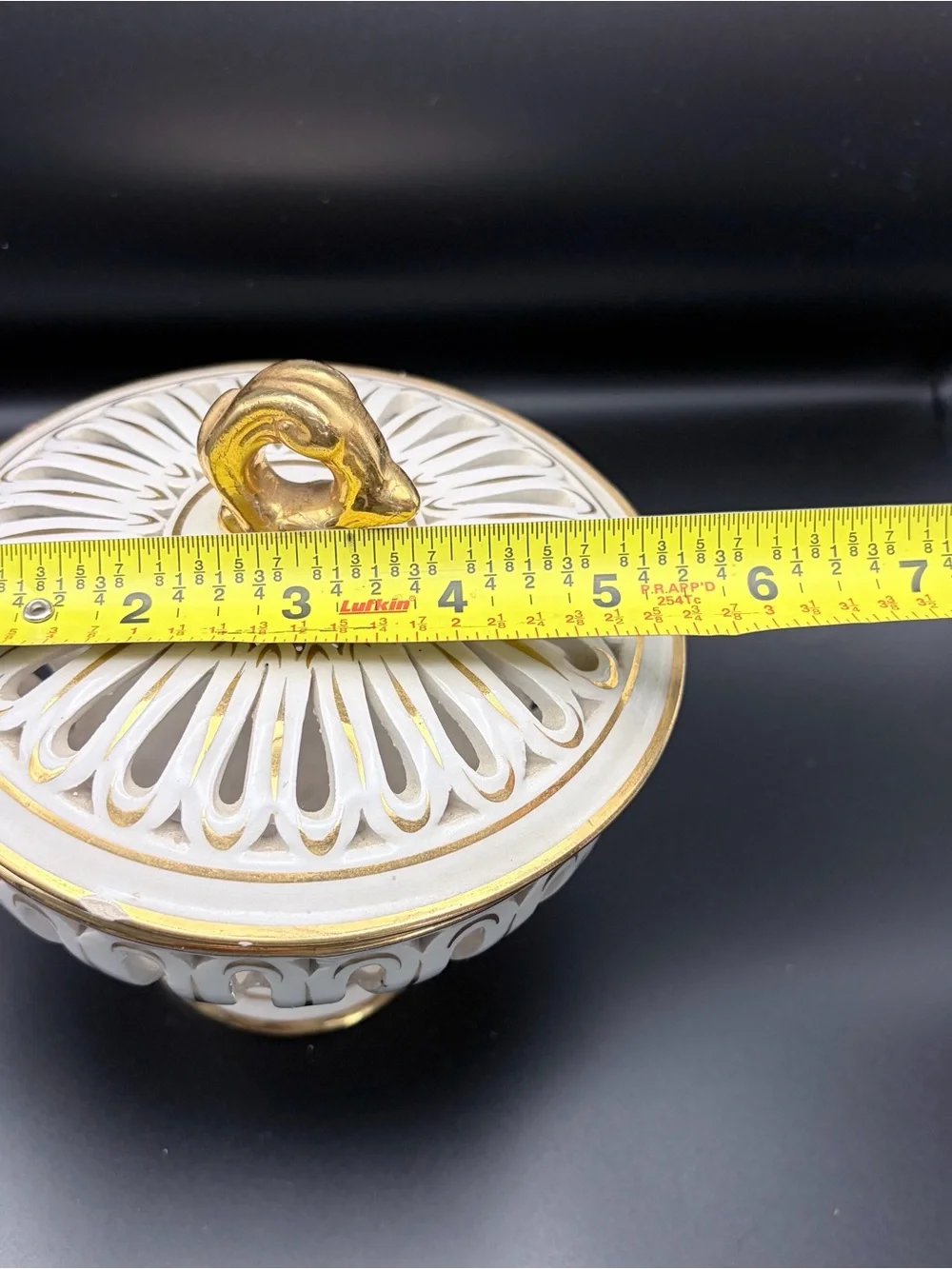 Vintage Reticulated Porcelain  Candy Dish w/ Lid Gold Trim (Italy) *Flaw*